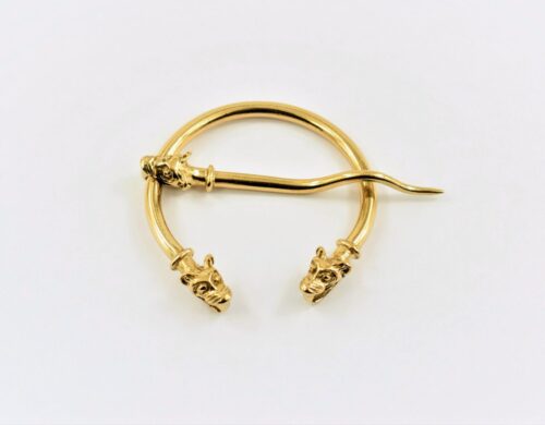 Cloak Penannular Brooch with Three  Wolf Heads - Bronze