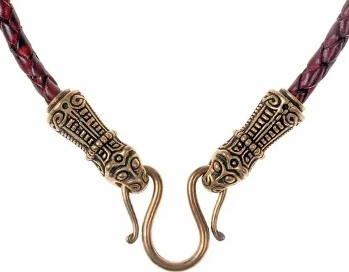 Braided leather cord with Viking animal heads